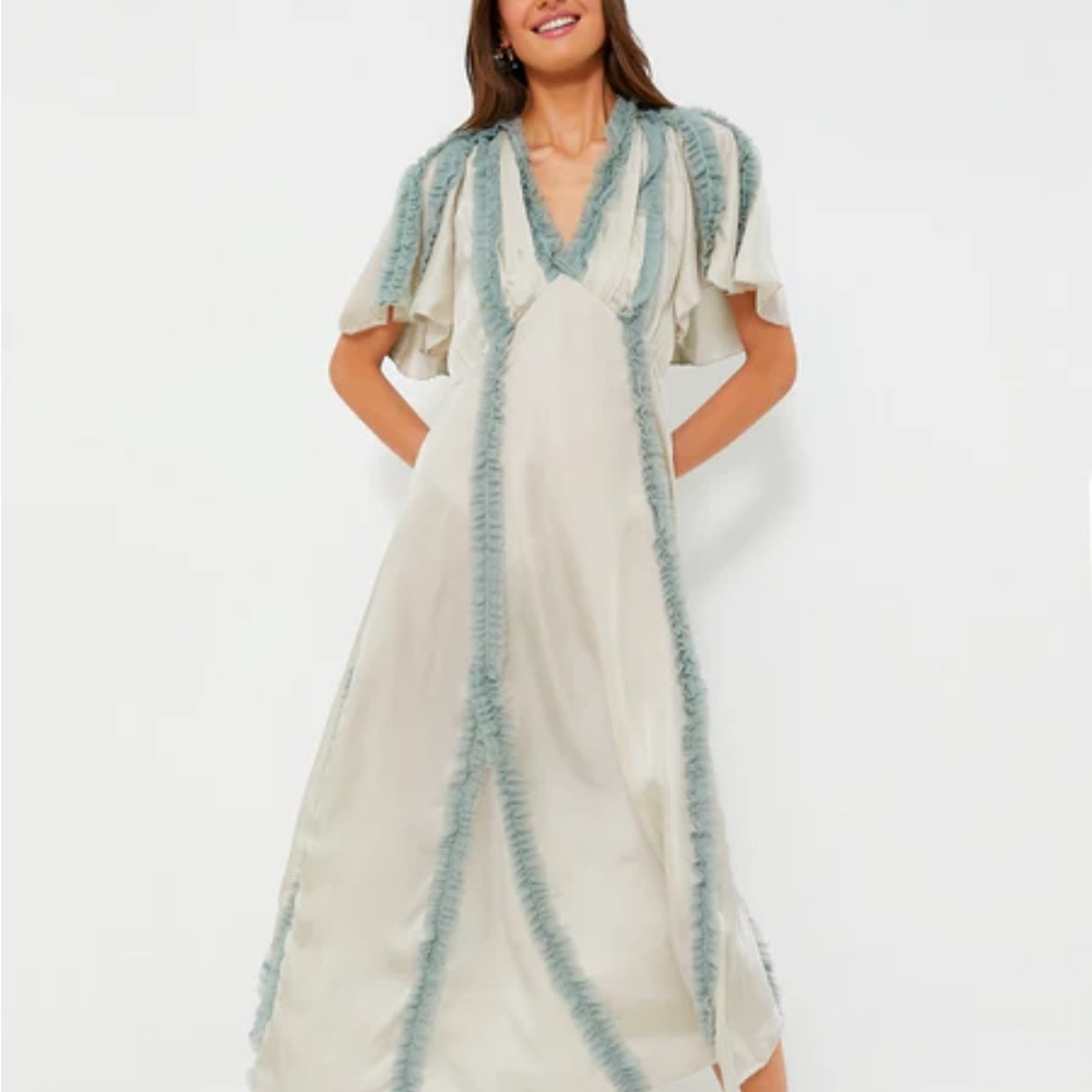 THE GREAT. Cream and Blue Ruffled Dancehall dress - Picture 9 of 10